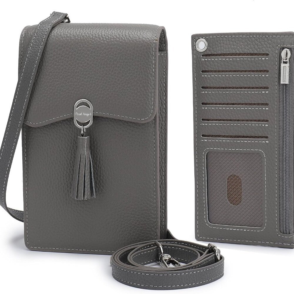 Brand New Small Grey Leather Rfid Crossbody 80 Chars